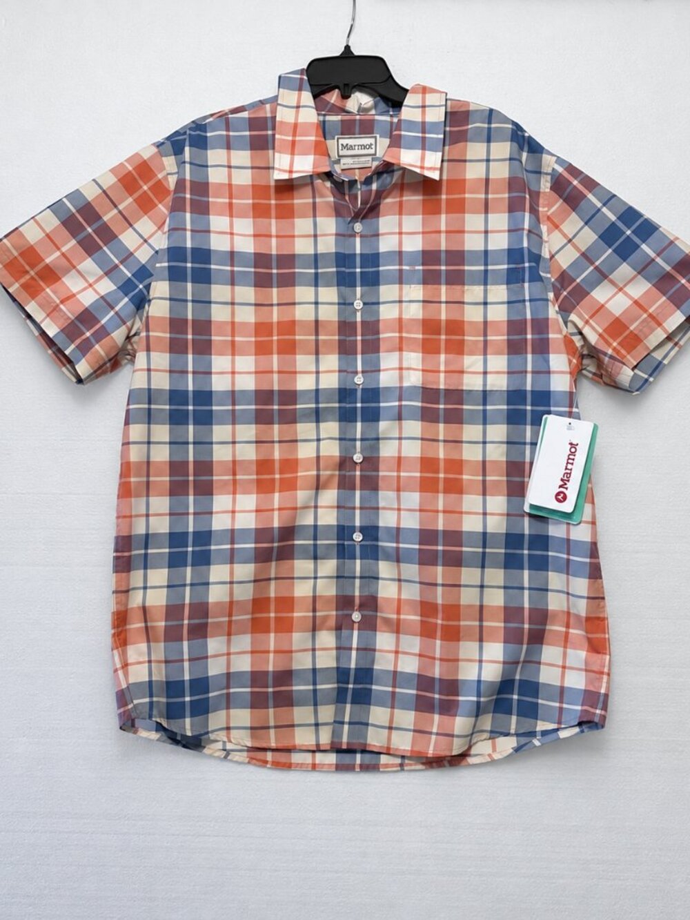 MARMOT Pomelo Wayland Plaid Airex UPF40 Lightweight Short Sleeve Shirt L NEW